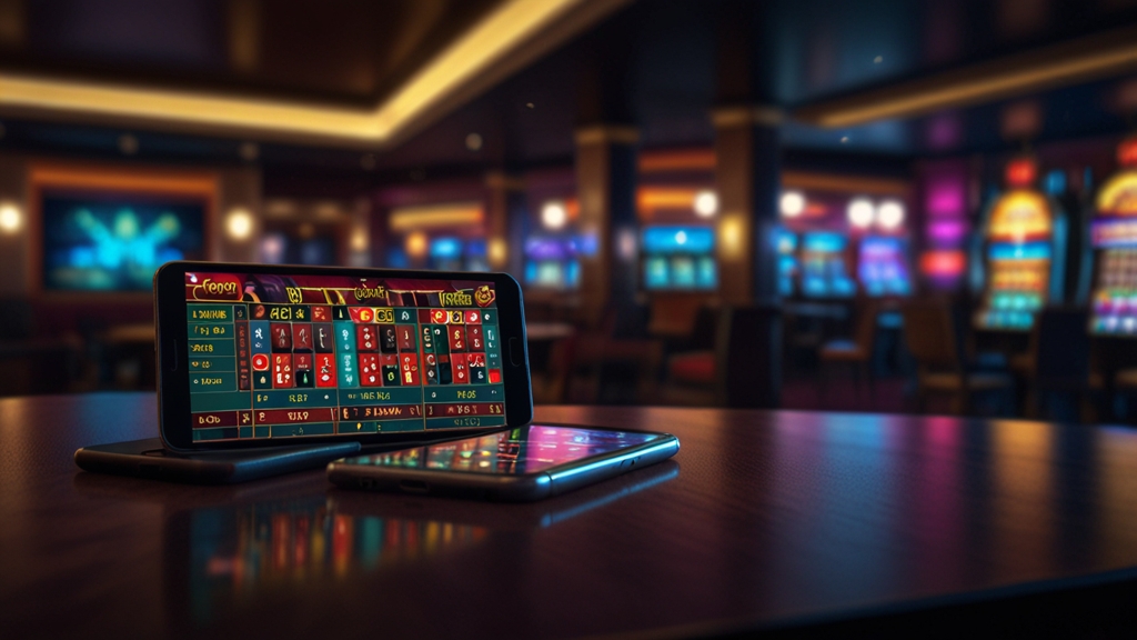 Tablet und Smartphone mit mobiler Casino-Oberfläche in dunkler Atmosphäre