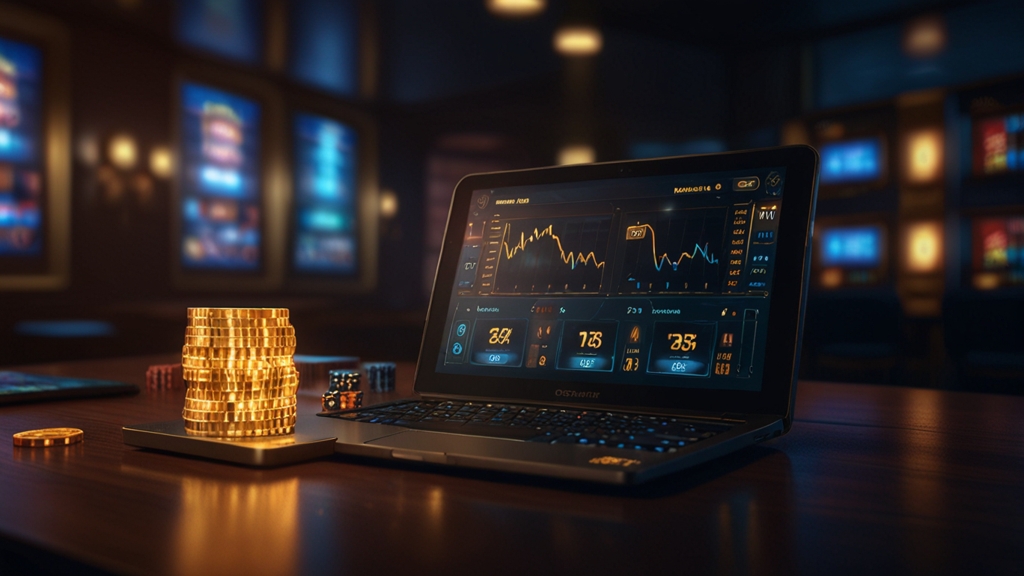 Digitale Zahlungsoberfläche im dunklen Casino mit Karten und Wallet-Symbolen