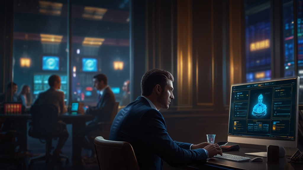 Sicherheitsprüfung einer Auszahlung im Casino mit Dokumenten und Monitor